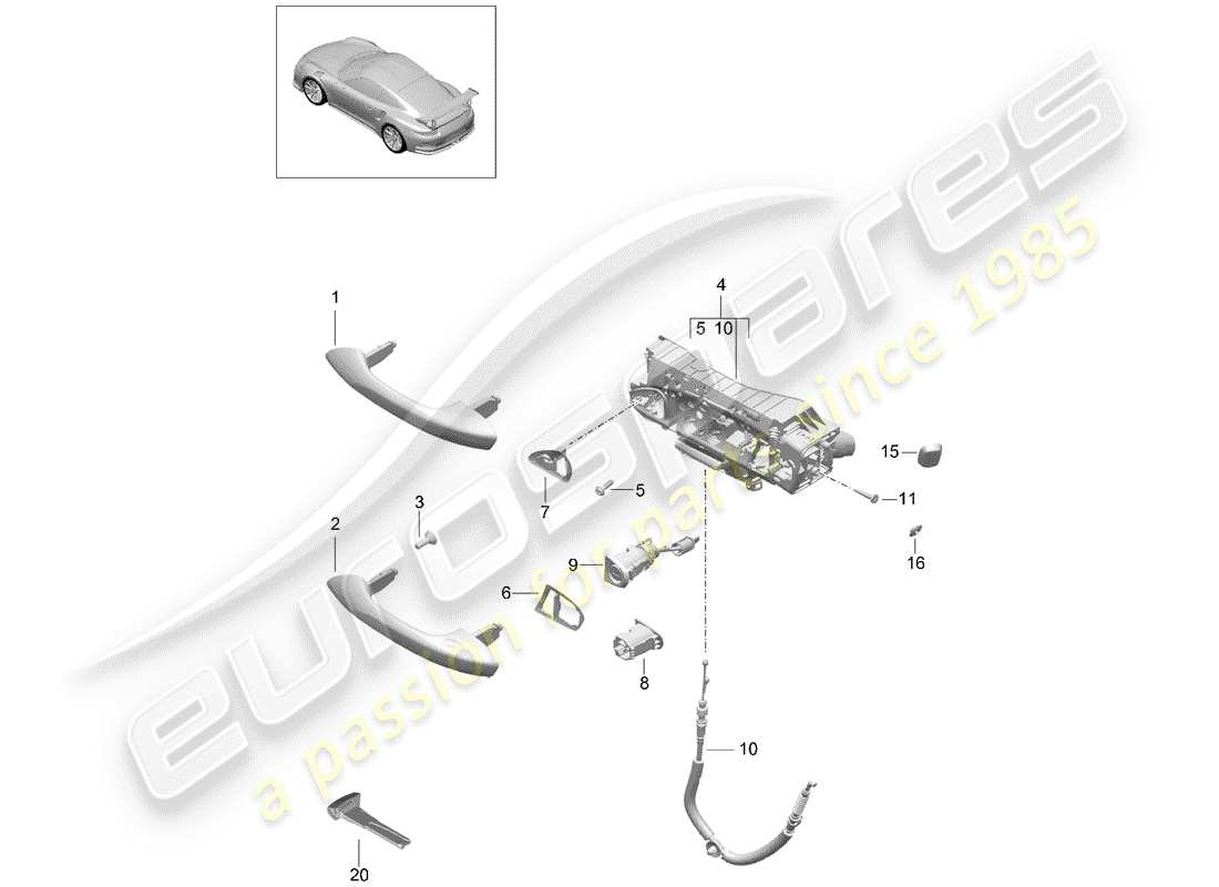 porsche 991r/gt3/rs (2017) door handle, outer part diagram