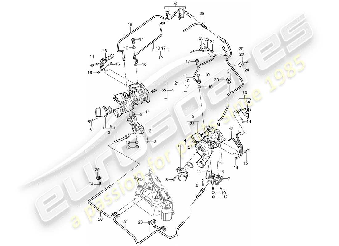 porsche cayenne (2006) exhaust gas turbocharger part diagram