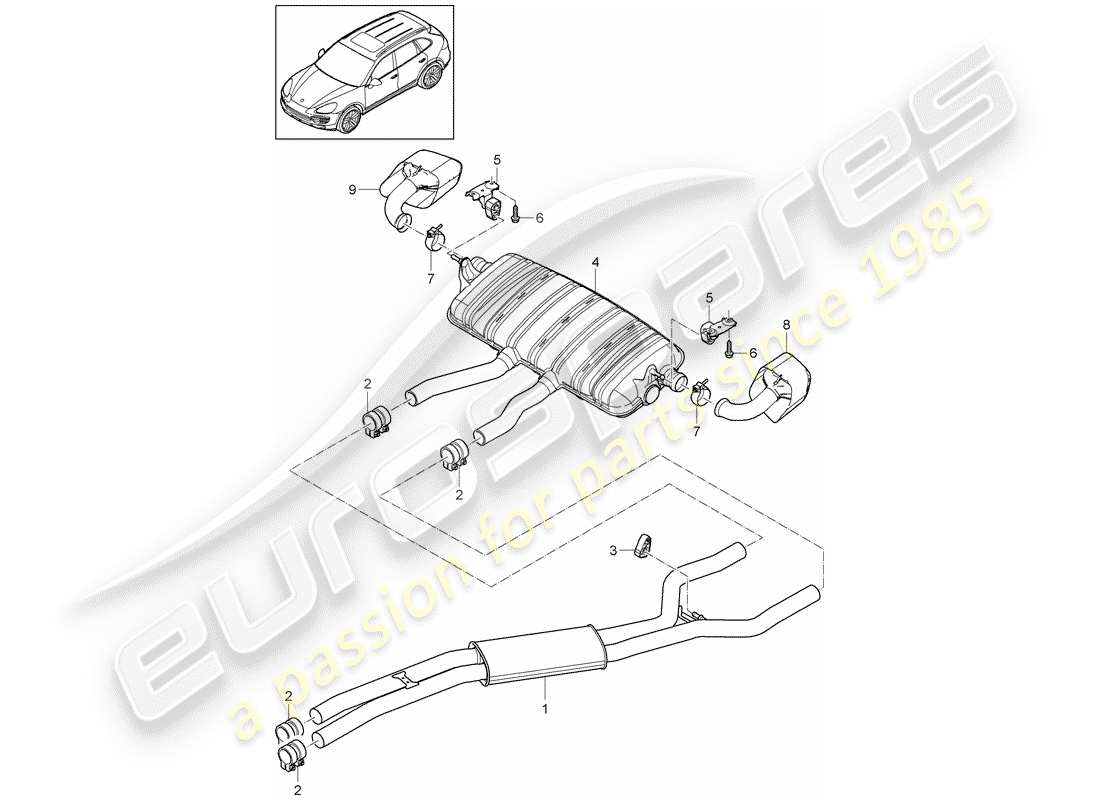 porsche cayenne e2 (2015) exhaust system part diagram