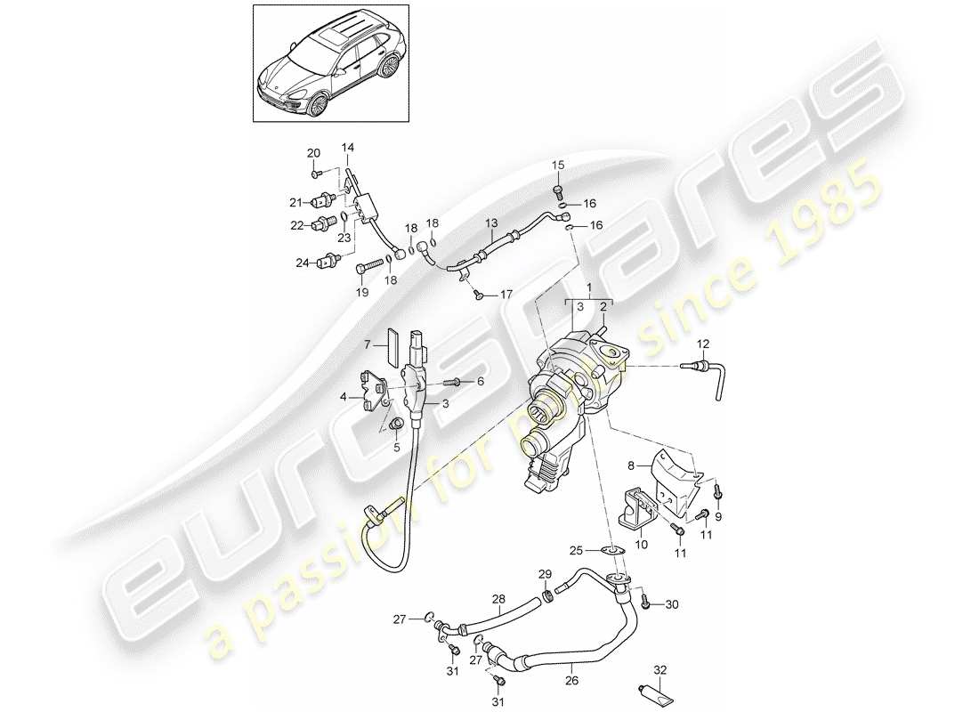 porsche cayenne e2 (2016) exhaust gas turbocharger part diagram