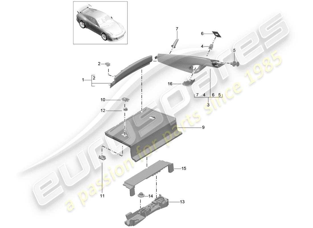 porsche 991r/gt3/rs (2018) trims part diagram