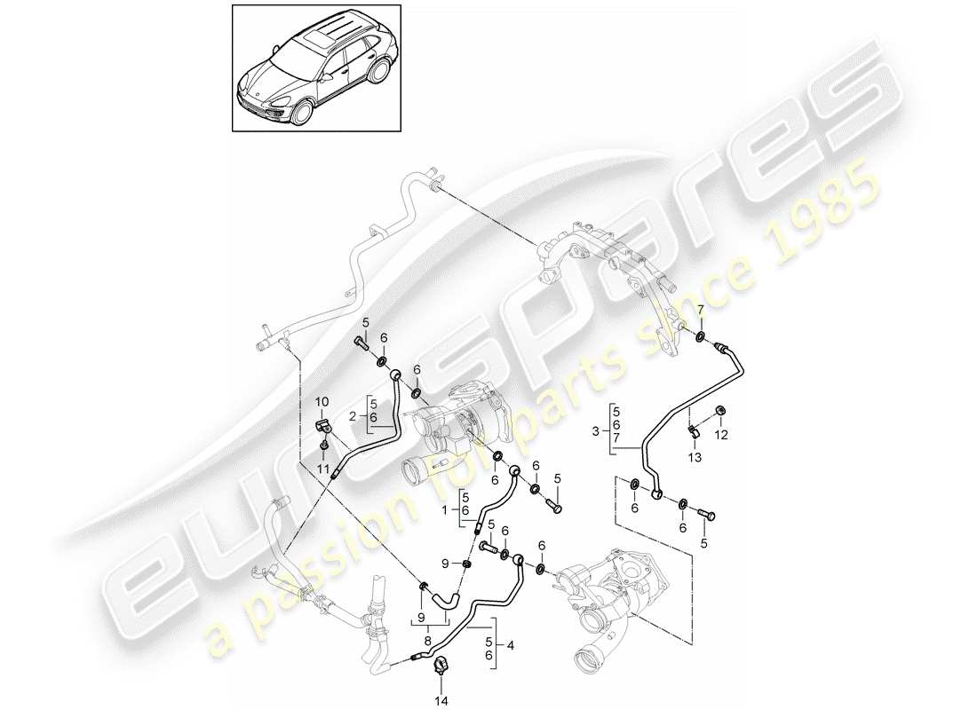 porsche cayenne e2 (2016) exhaust gas turbocharger part diagram