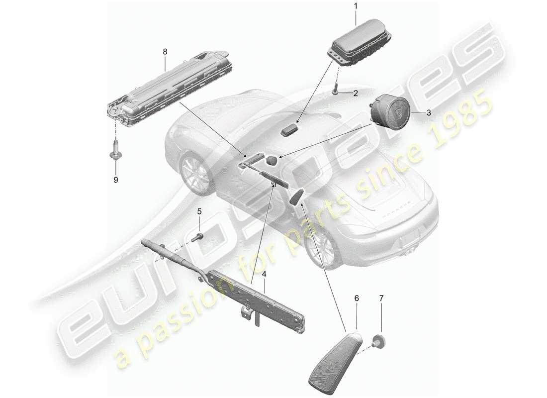 porsche cayman 981 (2015) airbag part diagram