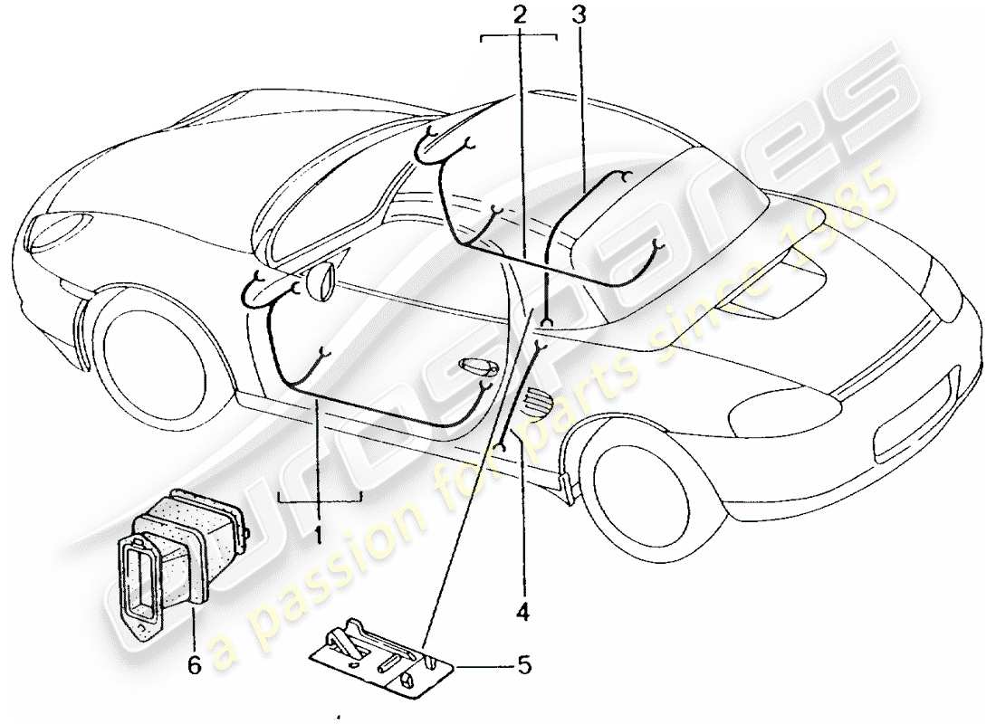 porsche boxster 986 (2004) wiring harnesses - driver's door - passenger's door - hardtop part diagram