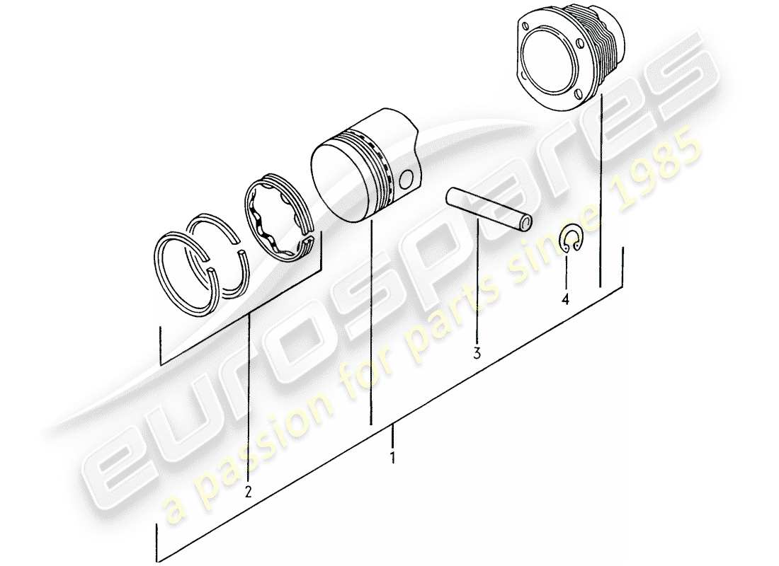 porsche 914 (1974) cylinder with pistons part diagram