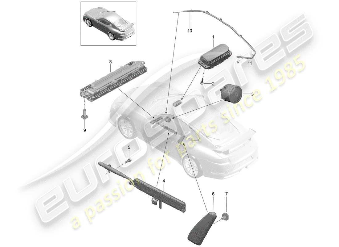 porsche 991r/gt3/rs (2014) airbag part diagram