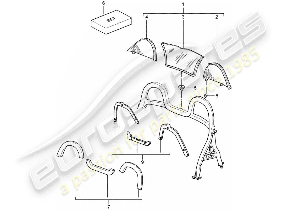 porsche boxster 987 (2006) windscreen part diagram