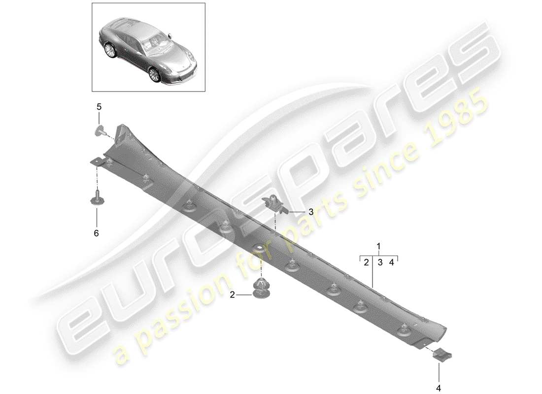 porsche 991r/gt3/rs (2015) side member trim part diagram