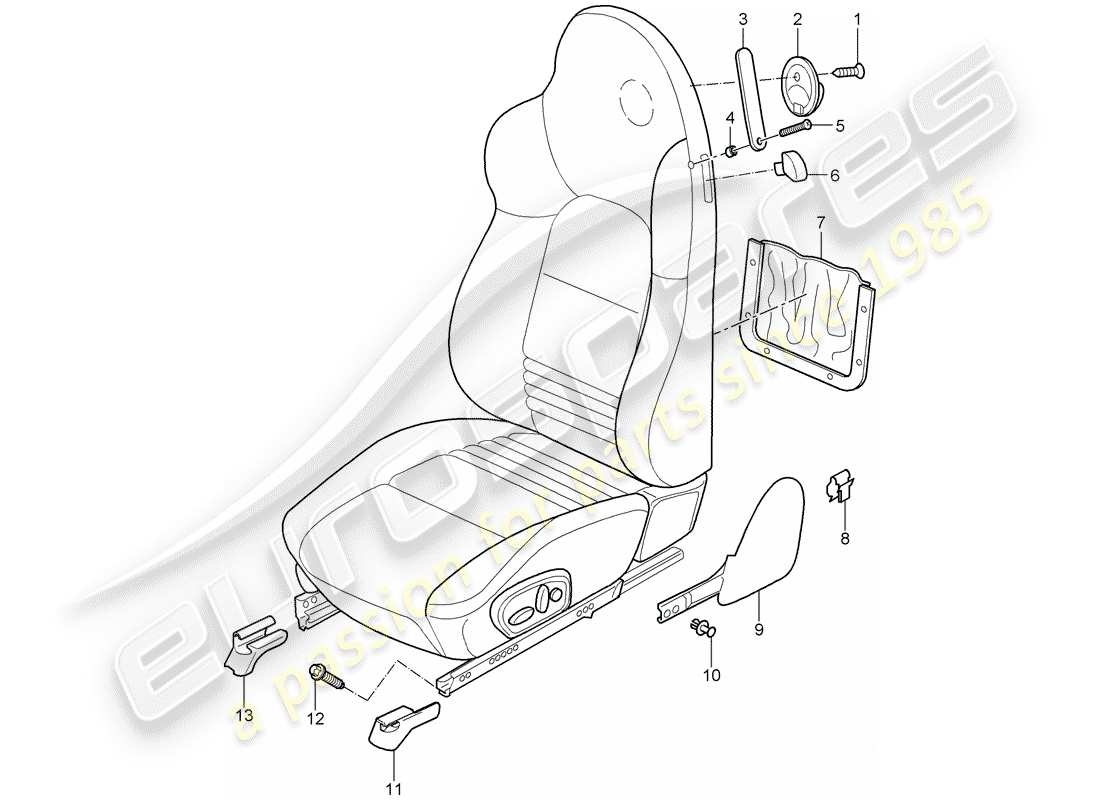 porsche boxster 986 (2004) sports seat part diagram