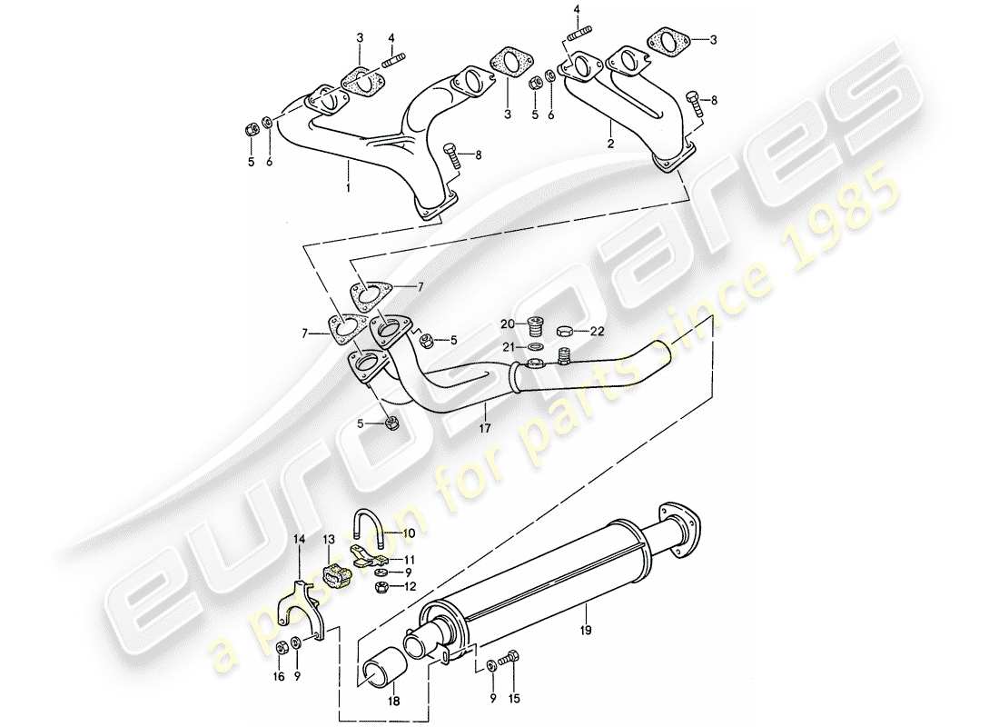 porsche 944 (1988) exhaust system - exhaust silencer, front part diagram