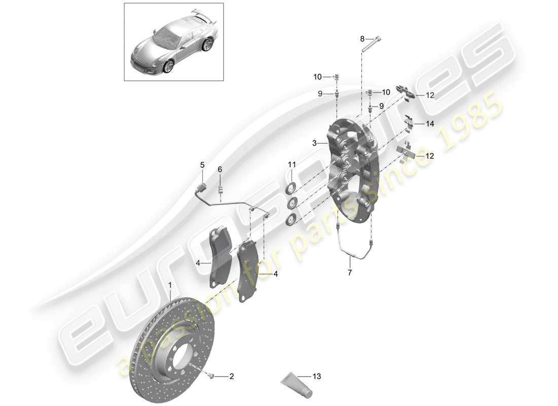 porsche 991r/gt3/rs (2014) disc brakes part diagram