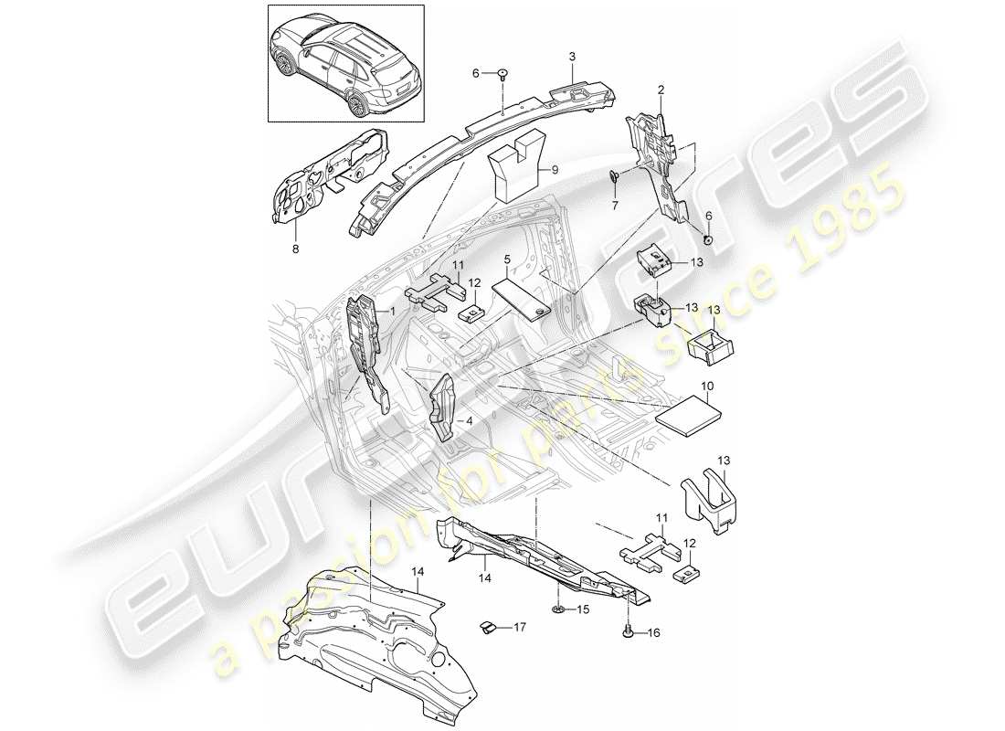 porsche cayenne e2 (2016) sound absorber part diagram