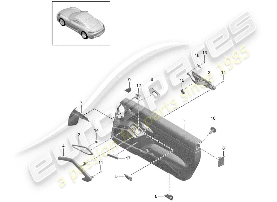 porsche 718 cayman (2017) door panel part diagram