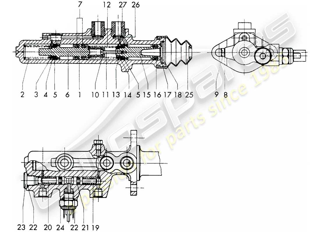 porsche 911/912 (1965) brake master cylinder - $ 19,05 - with: - warning function - single parts - d - mj 1969>> - mj 1969 part diagram