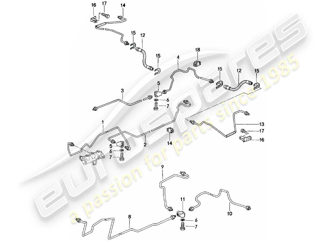 porsche 924 (1984) brake lines part diagram