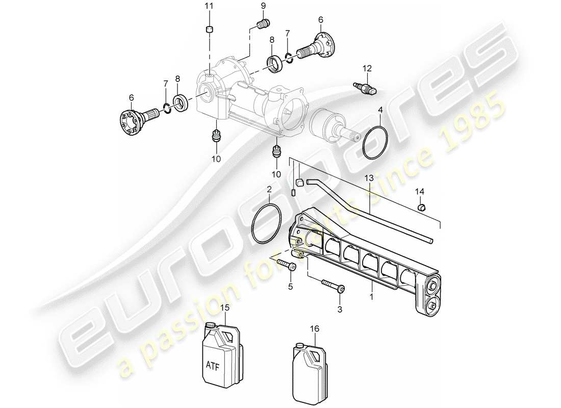 porsche 997 t/gt2 (2008) front axle differential part diagram