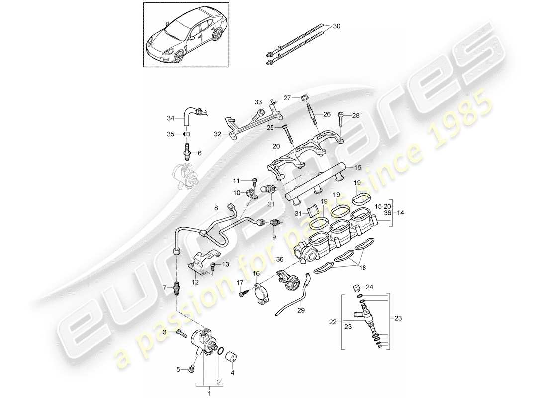 porsche panamera 970 (2010) fuel collection pipe part diagram