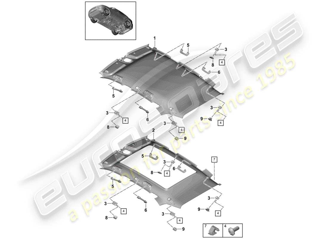 porsche cayenne e3 (2018) roof trim panel part diagram