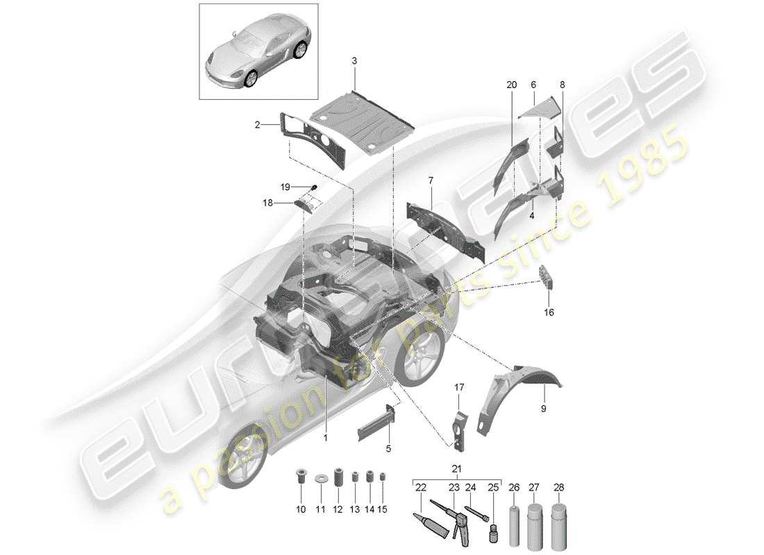 porsche 718 cayman (2020) rear end part diagram