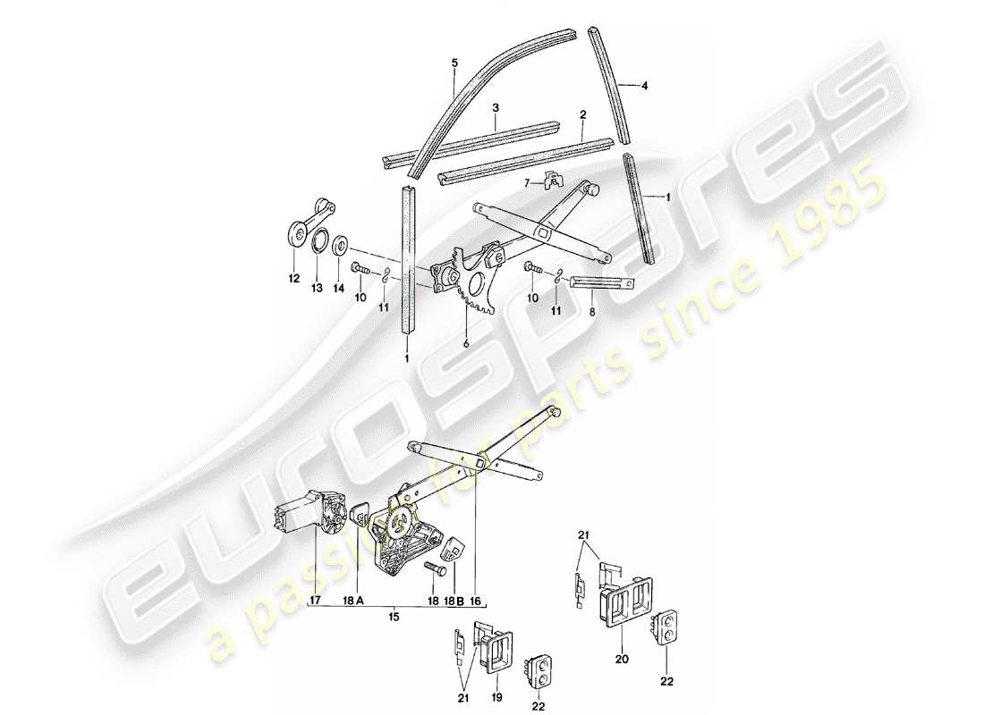 porsche 924 (1984) glass channel - window regulator part diagram