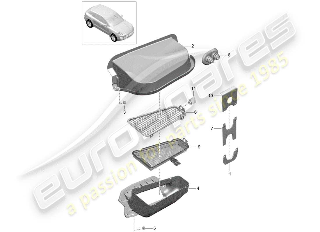 porsche macan (2018) water box part diagram