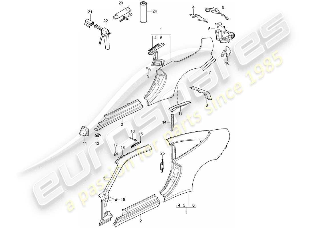 porsche 997 gen. 2 (2010) side panel part diagram