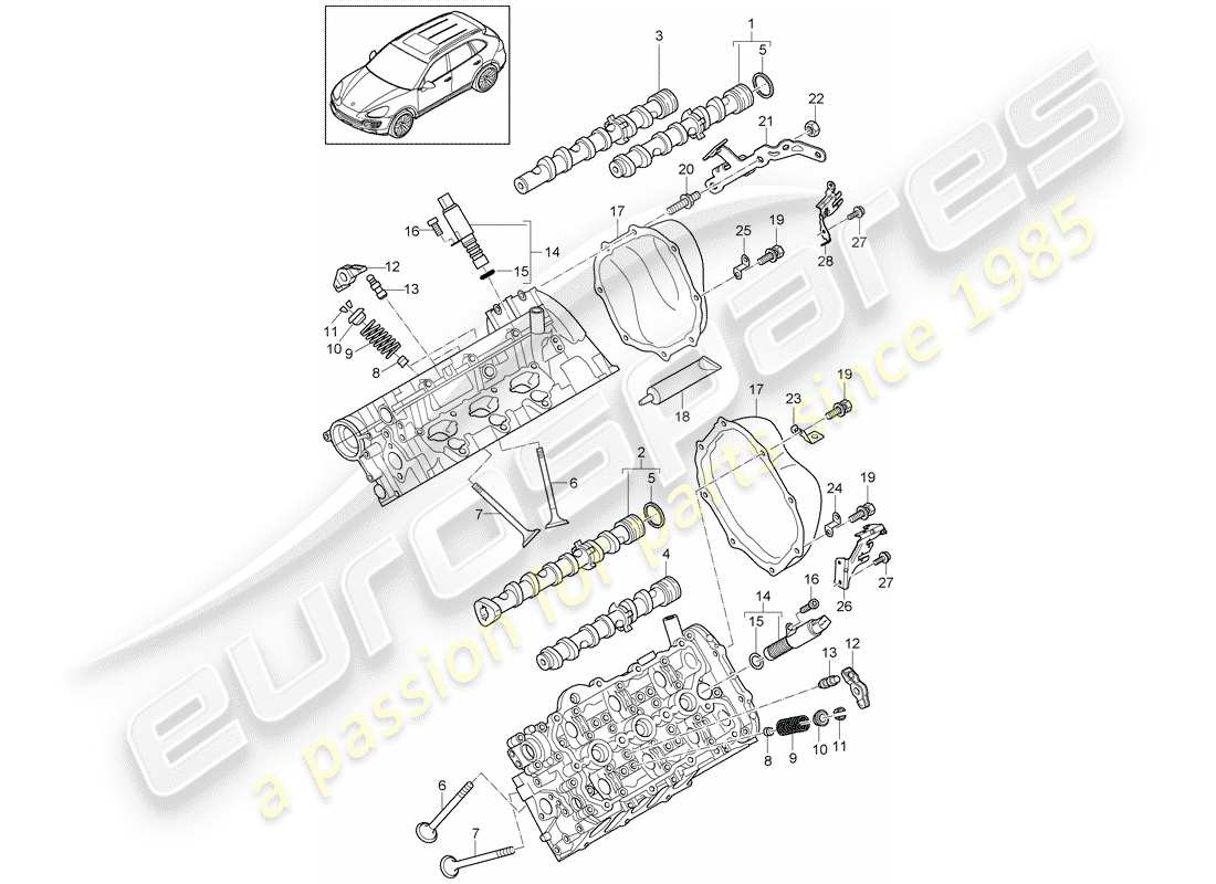 porsche cayenne e2 (2016) camshaft, valves part diagram