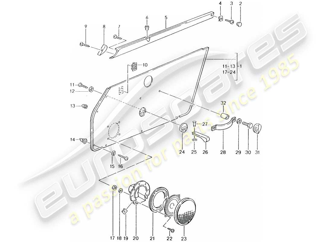 porsche 964 (1993) interior equipment - doors part diagram