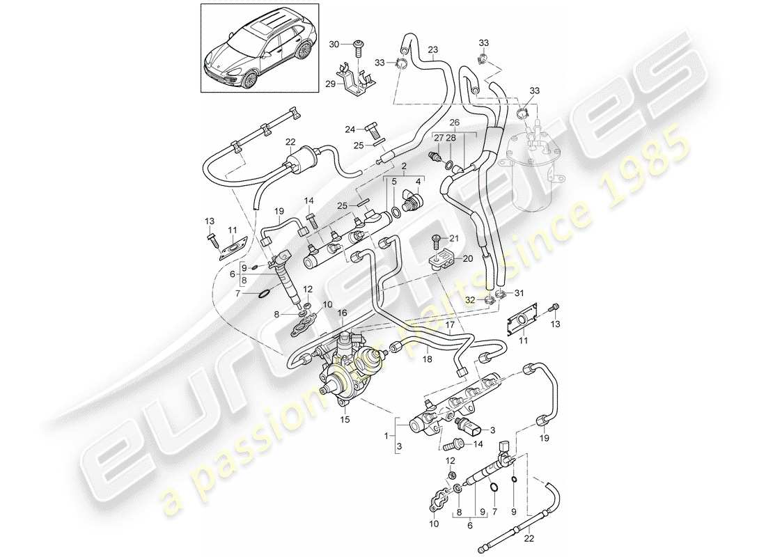 porsche cayenne e2 (2016) fuel collection pipe part diagram