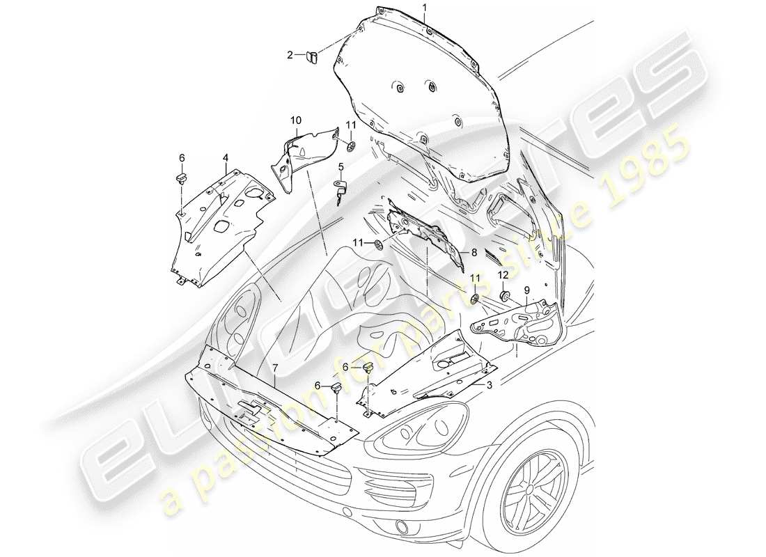 porsche cayenne e2 (2014) sound absorber part diagram