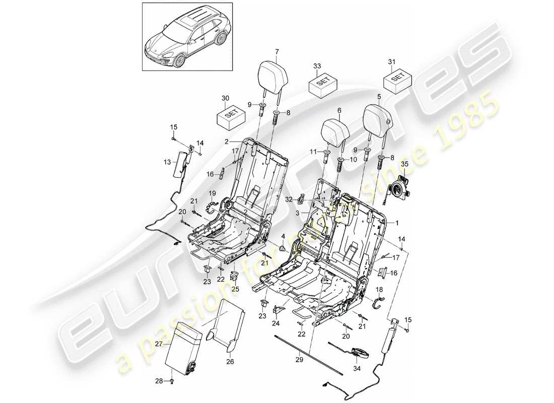 porsche cayenne e2 (2014) headrest part diagram