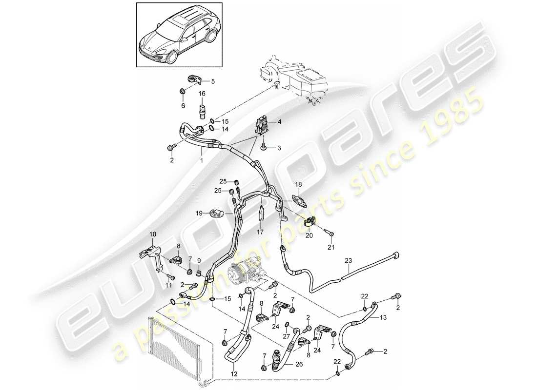 porsche cayenne e2 (2018) refrigerant circuit part diagram