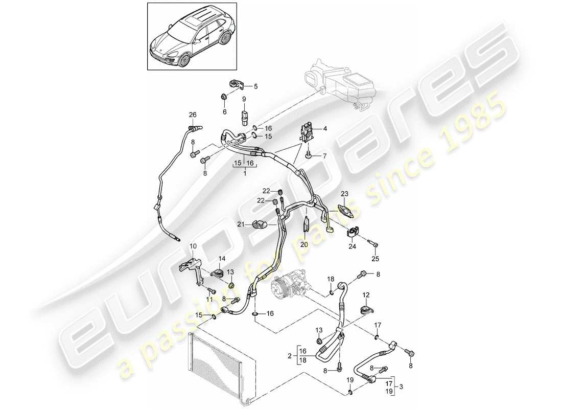 porsche cayenne e2 (2011) refrigerant circuit part diagram