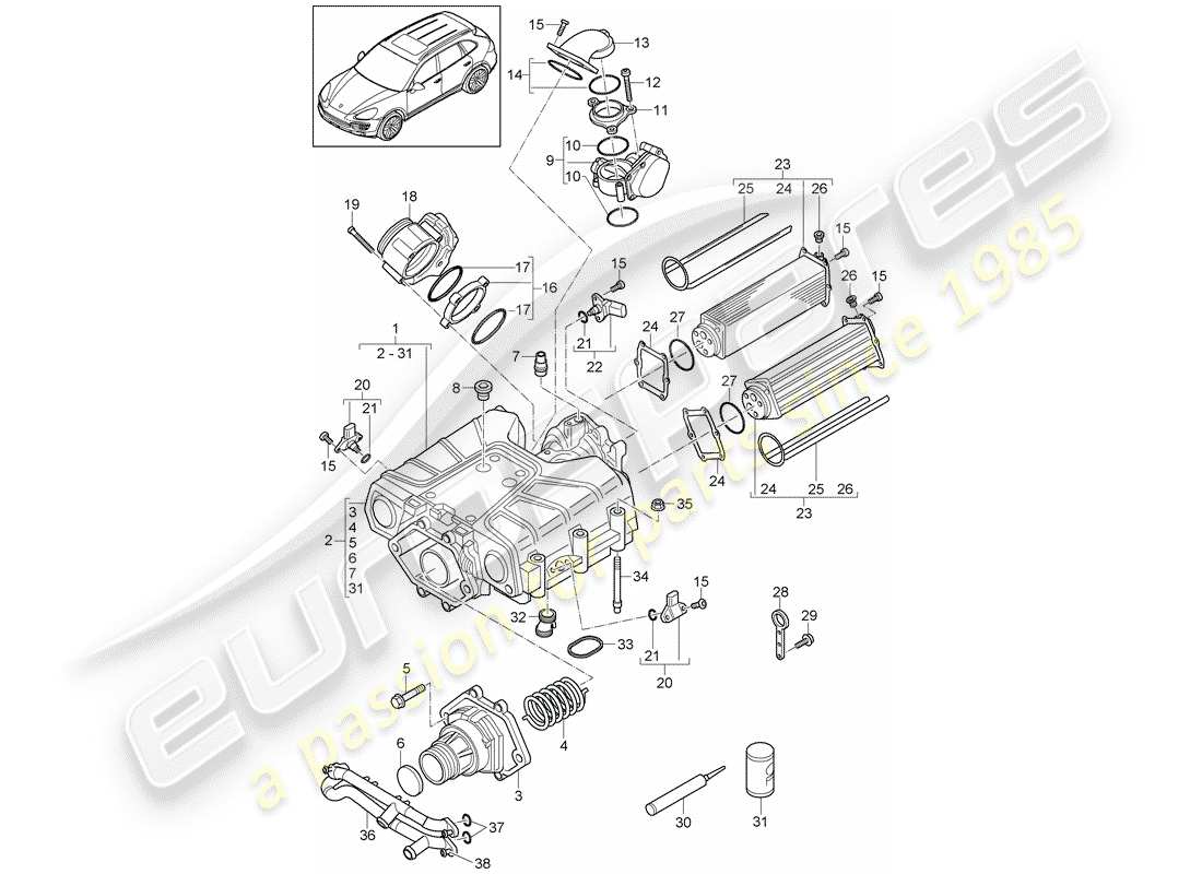 porsche cayenne e2 (2014) compressor part diagram