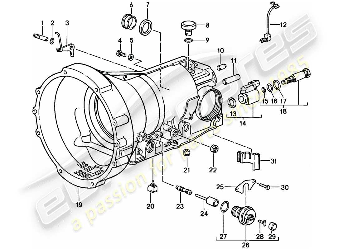 porsche 928 (1986) automatic transmission - transmission case - accessories part diagram