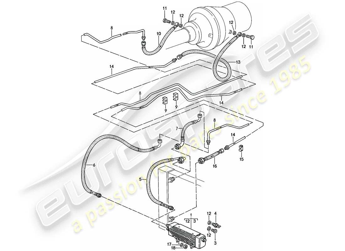 porsche 928 (1983) automatic transmission - atf cooler - atf lines - atf cooler part diagram