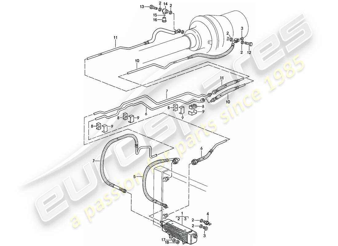 porsche 928 (1983) automatic transmission - atf cooler - atf lines - atf cooler part diagram