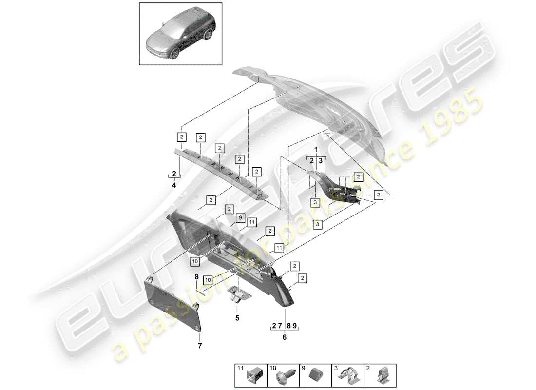 porsche cayenne e3 (2018) lining part diagram