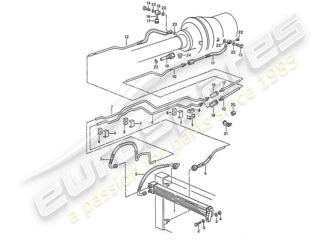 porsche 928 (1987) automatic transmission - atf cooler - atf lines part diagram