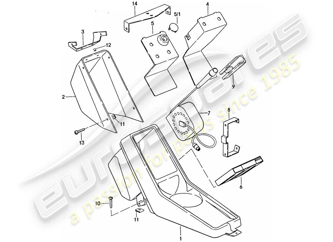 porsche 911 (1976) center console part diagram