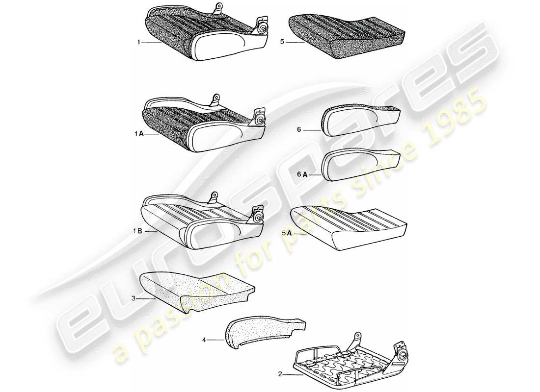 porsche 924 (1983) sports seat - cushion - and - single parts part diagram