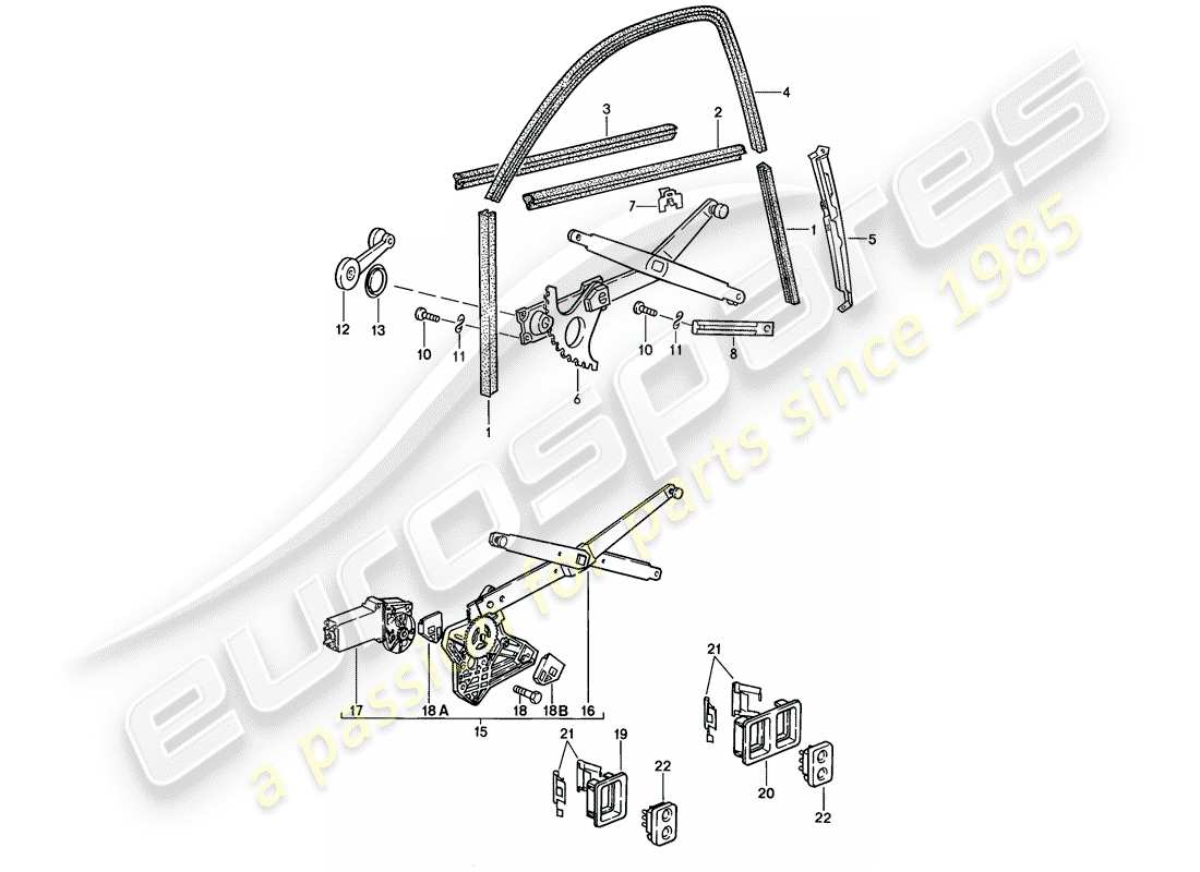 porsche 924s (1987) window regulator - glass channel part diagram