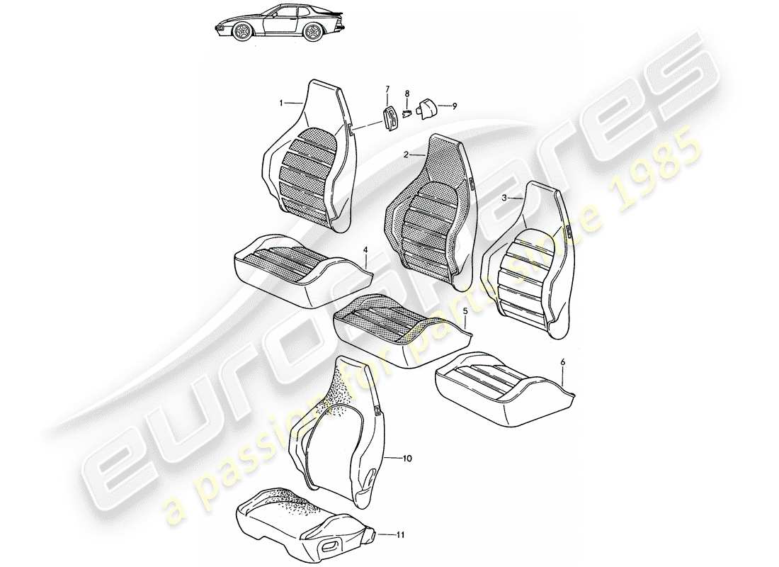 porsche seat 944/968/911/928 (1987) cover - sports seat - d - mj 1989>> - mj 1991 part diagram