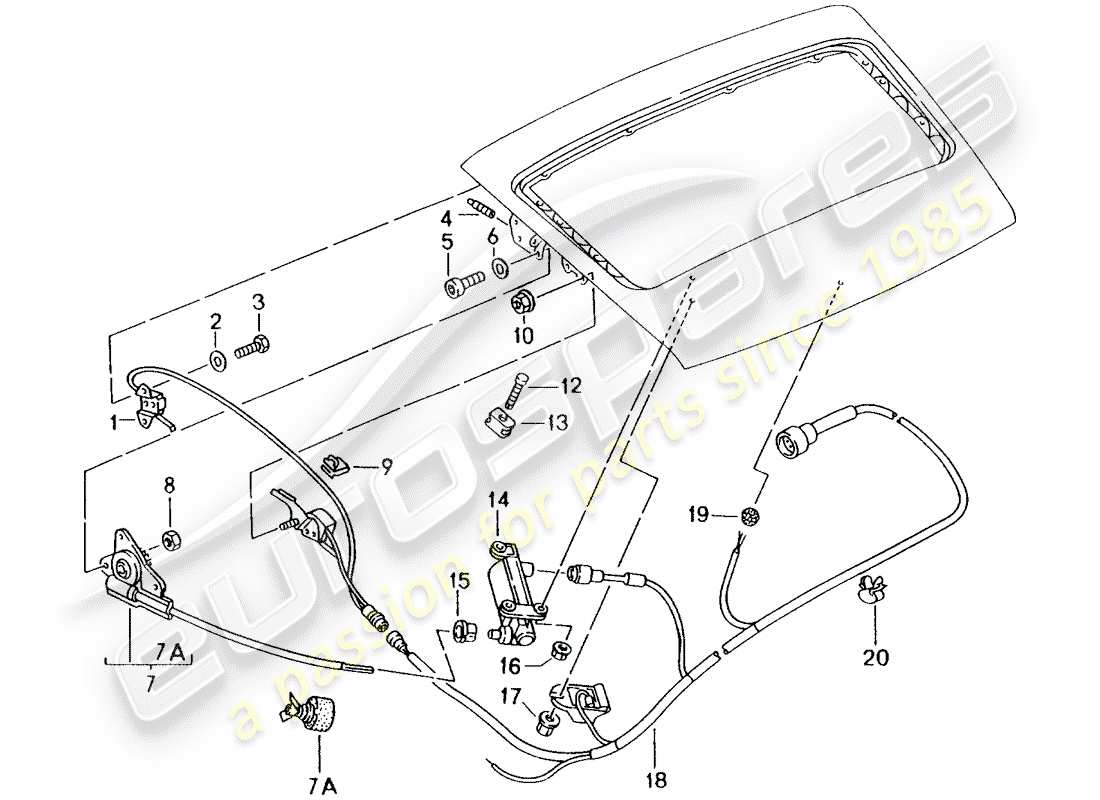 porsche 993 (1998) rear spoiler - driving mechanism part diagram