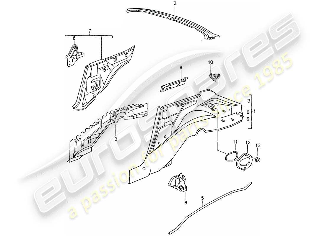 porsche 993 (1998) wheel housing part diagram