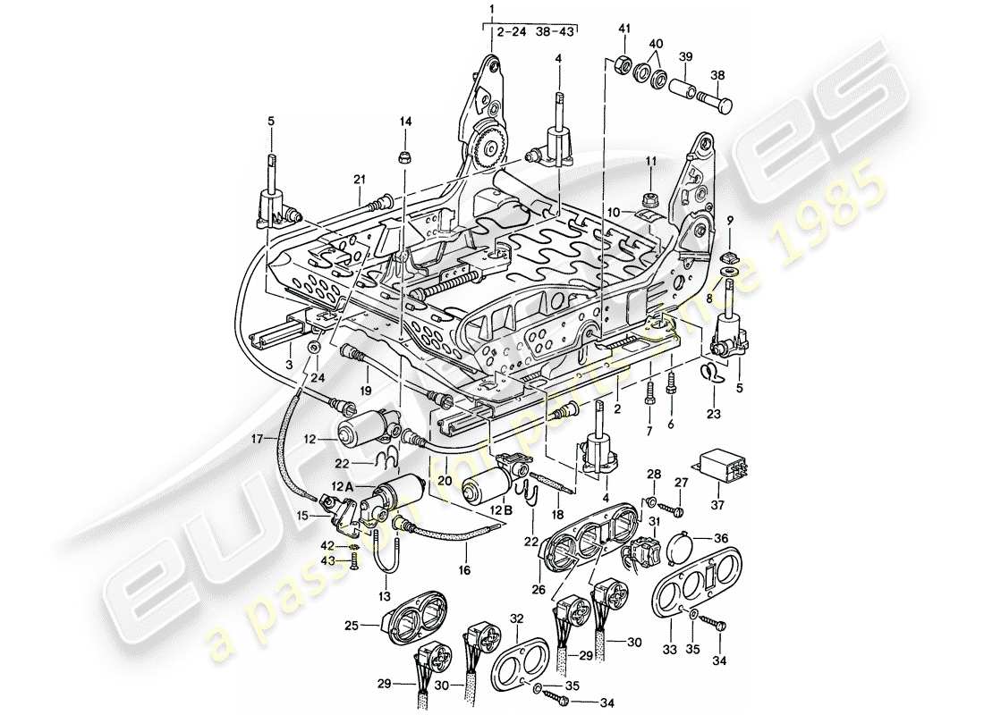 porsche 928 (1983) front seat - frame for seat - single parts - d - mj 1985>> part diagram