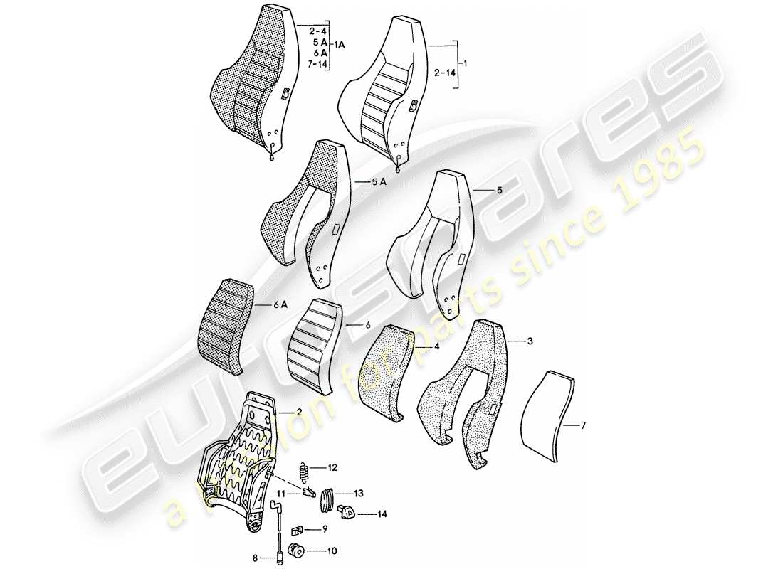 porsche 928 (1979) sports seat - backrest - single parts - d - mj 1980>> part diagram