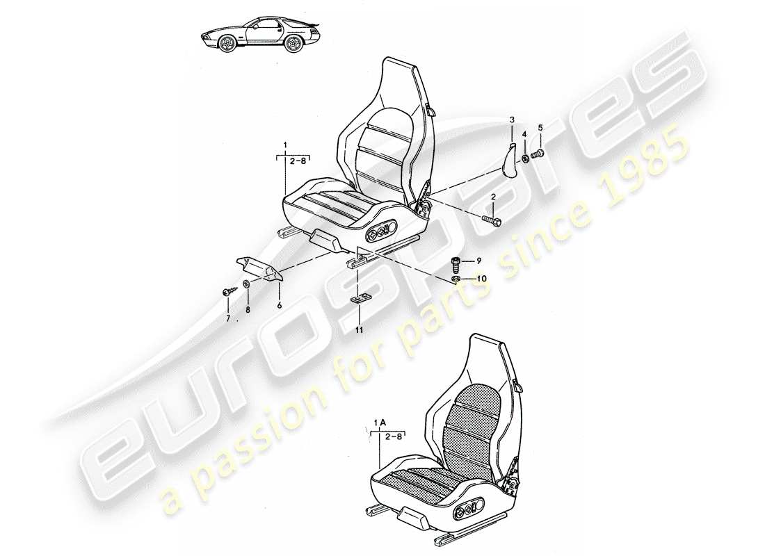 porsche seat 944/968/911/928 (1985) sports seat - complete - d - mj 1987>> part diagram