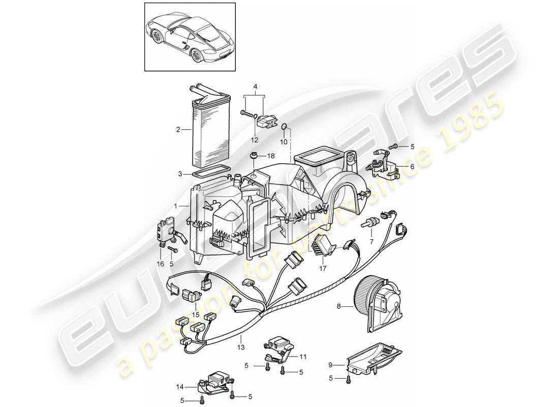 porsche cayman 987 (2007) air conditioner part diagram