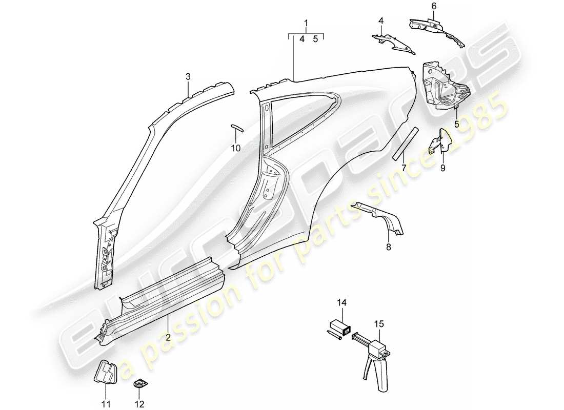 porsche 997 gt3 (2007) side panel part diagram